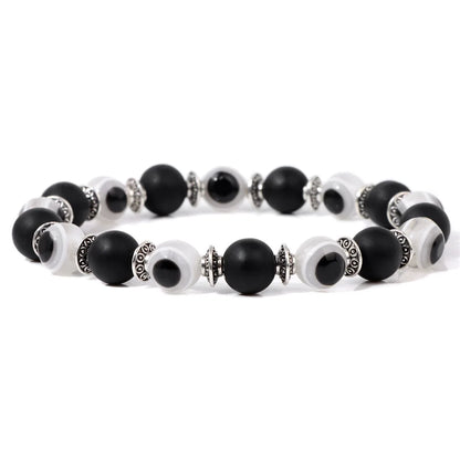 Luckacco Lucky Evil Eye Beads Bracelet Natural Stone Lava Hematite Bracelet Set Multilayer Bracelets Women Men Handmade Elastic Jewelry