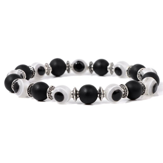 Luckacco Lucky Evil Eye Beads Bracelet Natural Stone Lava Hematite Bracelet Set Multilayer Bracelets Women Men Handmade Elastic Jewelry