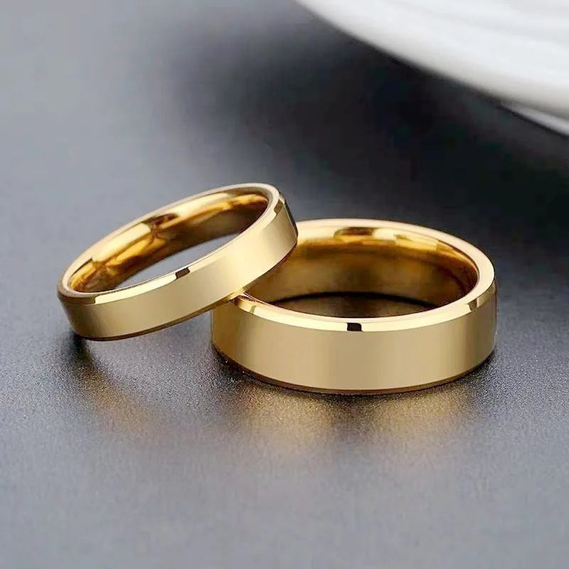 luckacco stainless steel couple rings gold colour simple women men lovers wedding jewelry halloween and christmas gifts