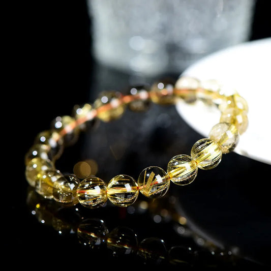 Luckacco Natural Gold Rutilated Titanium Quartz Clear Beads Bracelet For Woman Man 7mm 8mm Wealthy Brazil Jewelry Bangle AAAAAA