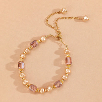 Luckacco Fashion Double Layered Crystal Pearl Splicing Beaded Bracelets for Women Ethnic Crystal Beads Wrap Bracelet Bangle Jewelry Gifts