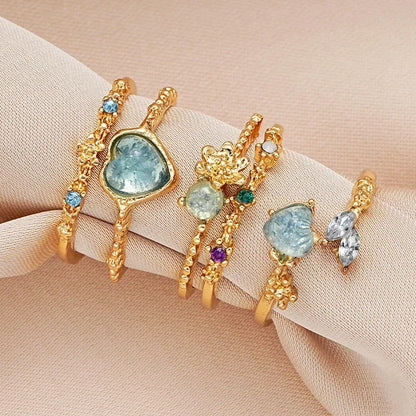 Luckacco 2024 Fashion Jewelry Crystal Rings Heart Adjustable Ring Irregular Geometry Punk Vintage Rings Set for Women Girls