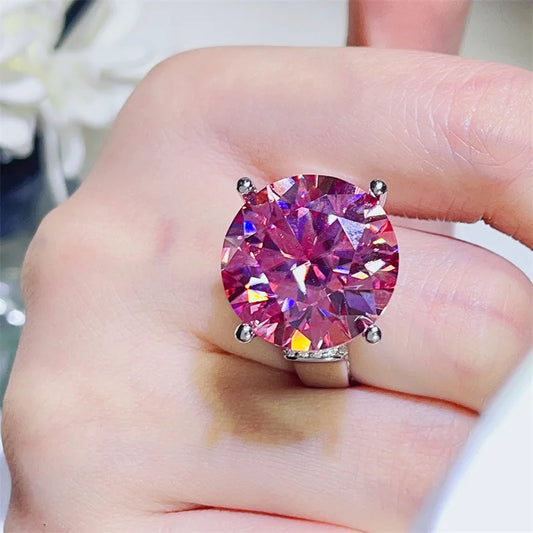 Luckacco Luxury Huge 20ct Pink Moissanite Diamond Ring Real 925 Sterling Silver Party Wedding Band Rings for Women Men Engagement Jewelry