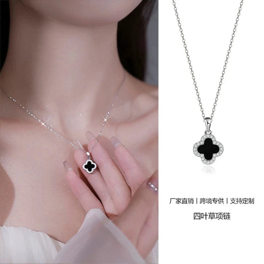 Luckacco Lucky Four-leaf Clover CZ Necklace For Women's Dynamic Fashion Birthday Gift Clavicle Chain Versatile Fashion Accessories