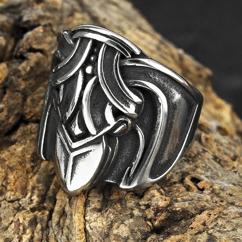 luckacco vintage nordic viking ring stainless steel men ethnic belief odin compass valknut tree of life ring amulet jewelry