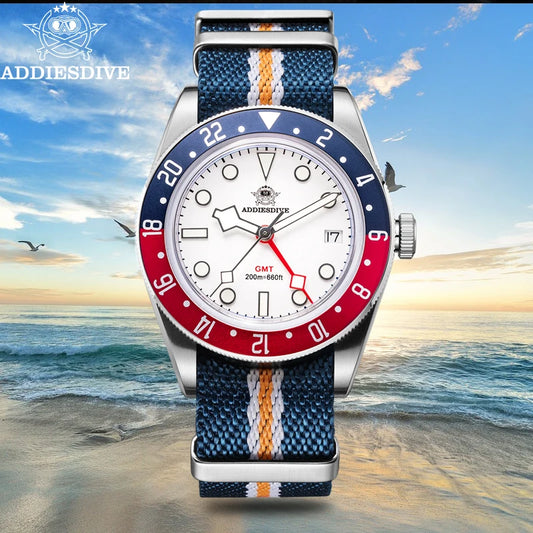 Luckacco ADDIESDIVE Luxury GMT515-24H Men's Watch Diver 200m Bubble Mirror Glass BGW9 Super Luminous Stainless Steel Men's Analog Watches