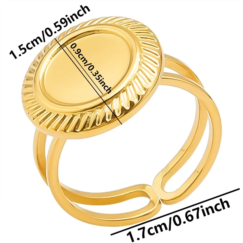 luckacco oval square leaf heart sun base open adjustable ring diy rhinestone oil drop stainless steel rings for women men jewelry bagues