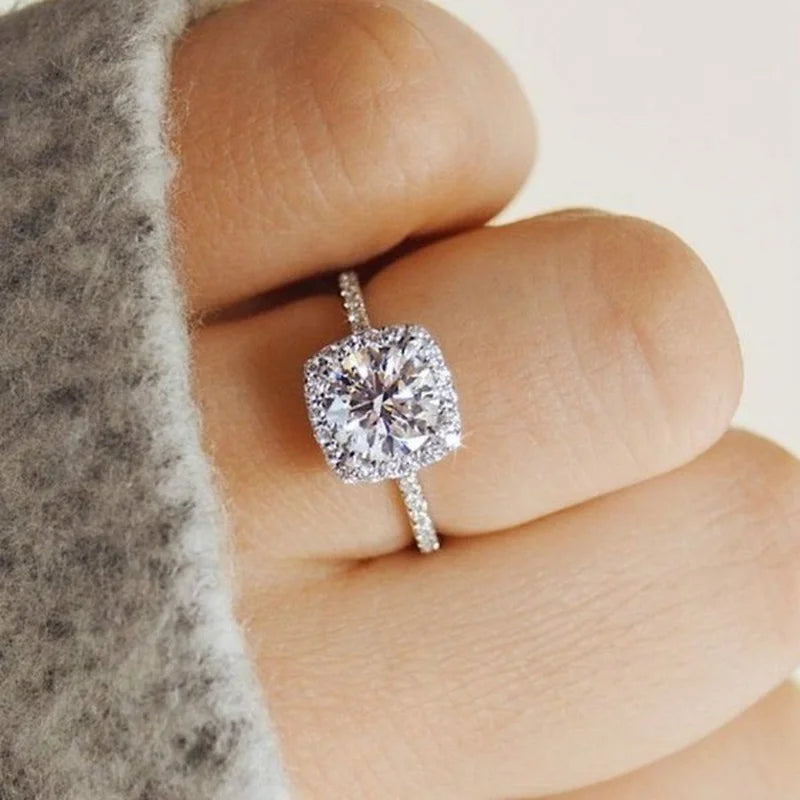luckacco classic silver color engagement wedding rings for women fashion metal inlaid white zircon stones bridal ring jewelry