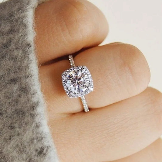 Luckacco Classic Silver Color Engagement Wedding Rings for Women Fashion Metal Inlaid White Zircon Stones Bridal Ring Jewelry