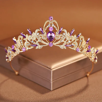 Luckacco Bridal Headwear Purple-Colour Women's Grand Party Crown Birthday Tiaras