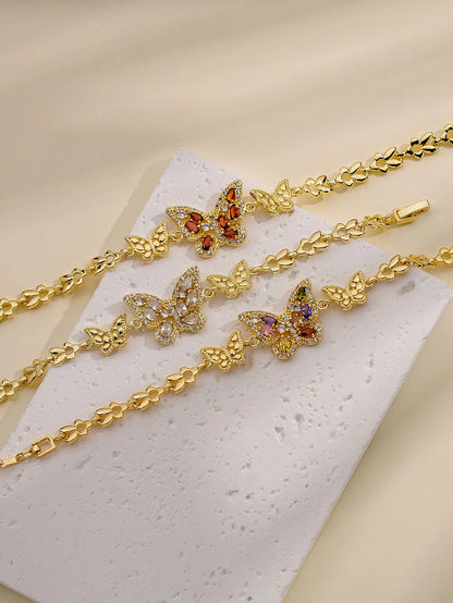 Luckacco FanSibao 3 zircon inlaid butterfly bracelets for women exquisite gold plated jewelry