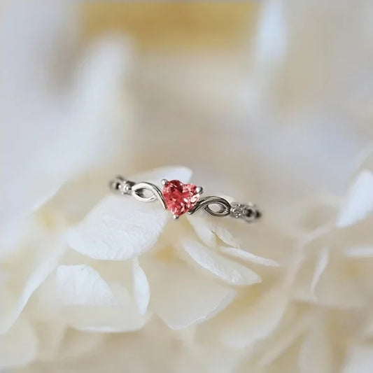 Luckacco Romantic Pink Heart shaped Ring for Female Cubic Zirconia Bridal Wedding Party  with Minimalist Fashion Jewelry Accessories