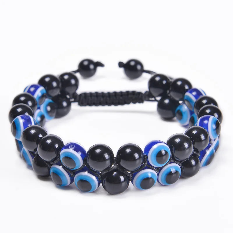 luckacco fashion men tiger eye natutal stone beaded braided bracelet bangles handmade double layer lapis lazuli bracelets hommes