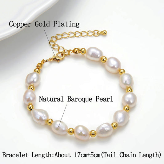 Luckacco 2022 Korea Hot Selling Natural Baroque Pearl Bracelet For Women Fashion Simple White Freshwater Pearl Bracelet Wedding Jewelry