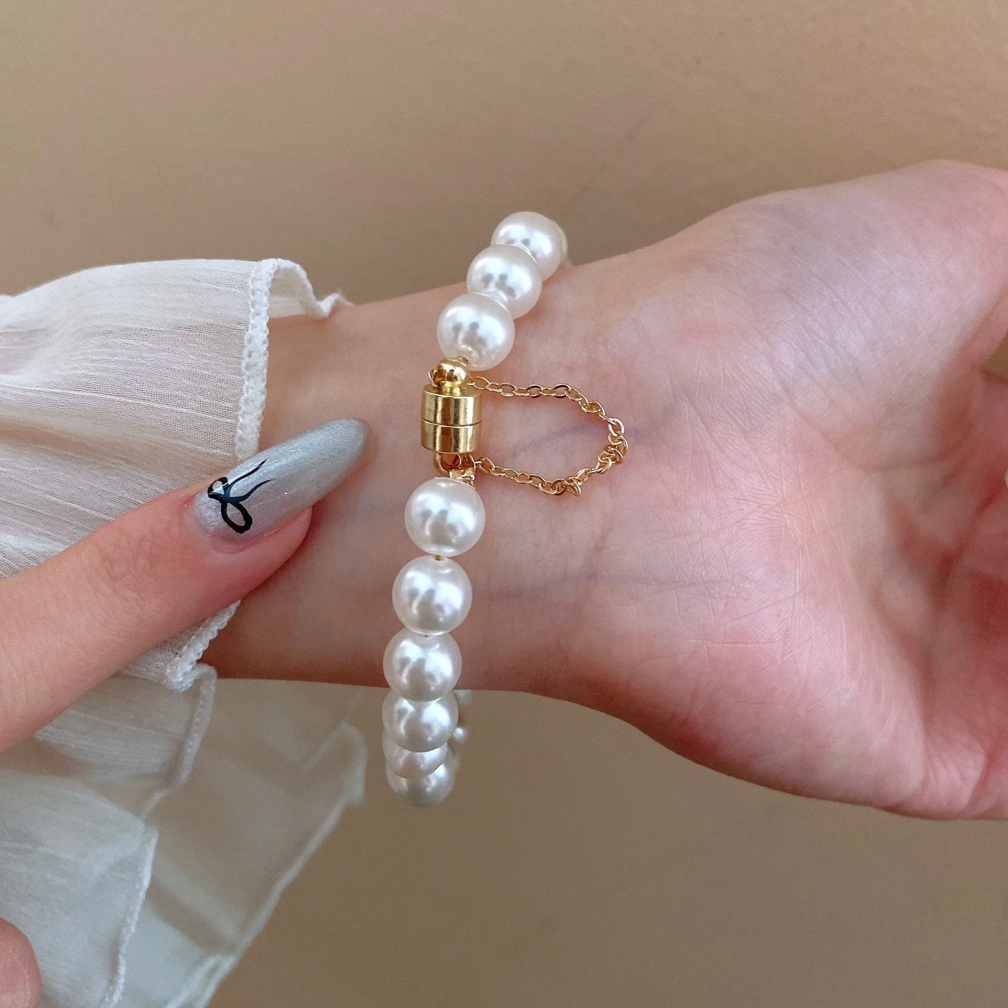 luckacco elegant freshwater pearl bracelet for women's magnetic buttons creative design bracelets wedding daity hand jewelry accessories