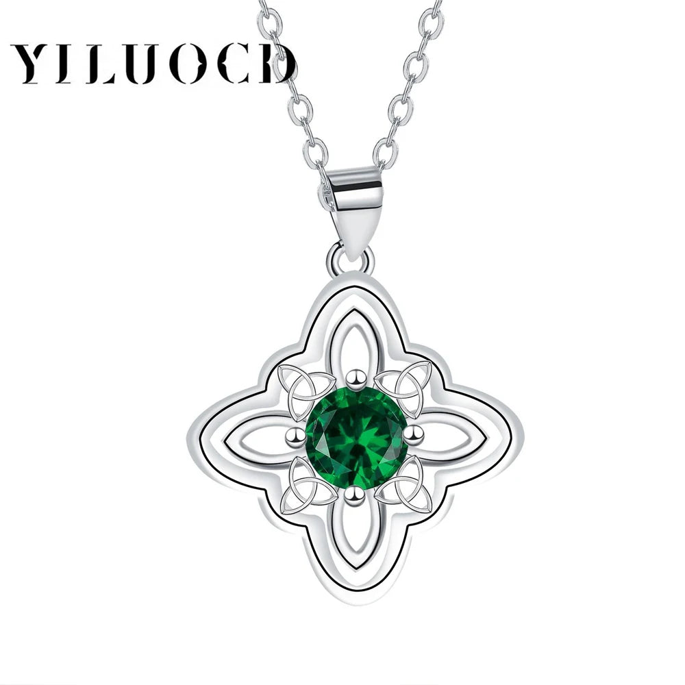 luckacco 925 thai silver classic witch knot necklace with zircons trinity knot good luck cz charm wiccan symbol protection jewelry