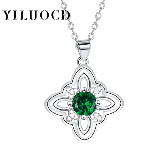 Luckacco 925 Thai Silver Classic Witch Knot Necklace With Zircons Trinity Knot Good Luck CZ Charm Wiccan Symbol Protection Jewelry