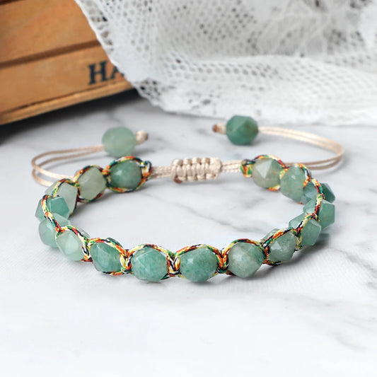 Luckacco Irregular Cut Surface Beads Bracelet Trendy Adjustable Natural Tiger Eye Amethyst Pink Quartz Beaded Bracelets for Women Jewelry