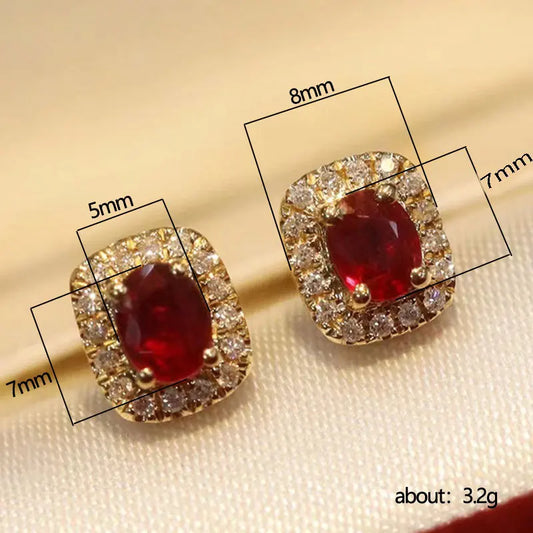 Luckacco daily picks Fashion Red Cubic Zirconia Stud Earrings Luxury Gold Color Wedding Ear Accessories for Women Versatile Jewelry
