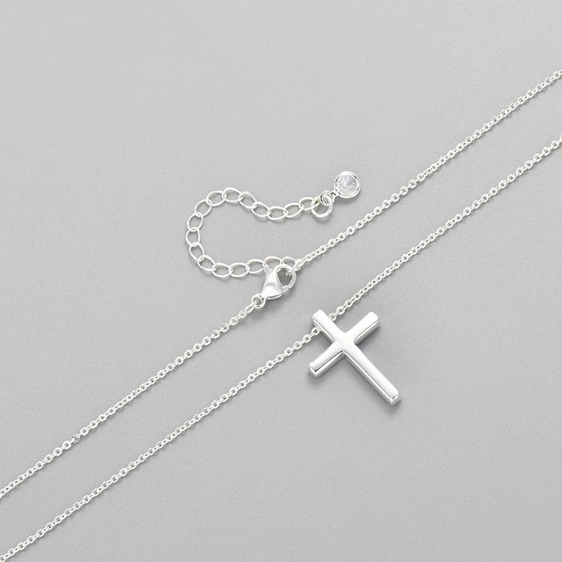 luckacco 925 sterling silver necklace for women adjustable simple cross shape necklace o-chain choker necklaces birthday gift chocker