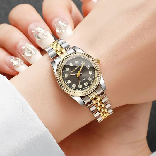 Luckacco Luxury Rhinestone Women Watches Stainless Steel Band Quartz Wristwatch Clock Gift Reloj Mujer（Without Box）