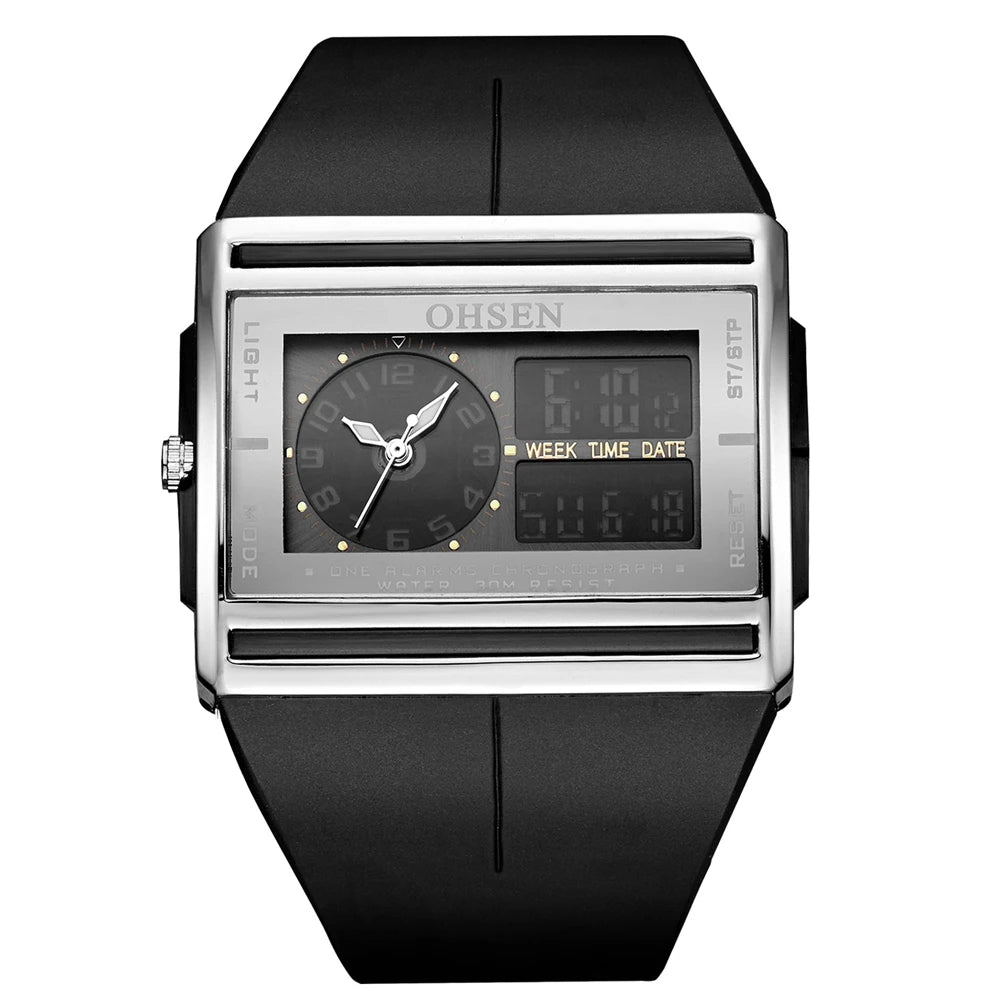 luckacco men digital sport watches dual time black military quartz wristwatch rectangle dial outdoor waterproof tactial man watch clocks
