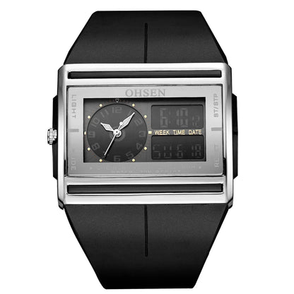 Luckacco Men Digital Sport Watches Dual Time Black Military Quartz Wristwatch Rectangle Dial Outdoor Waterproof Tactial Man Watch Clocks