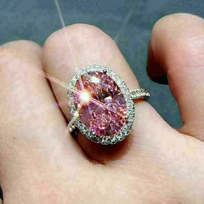 luckacco pink cubic zirconia ring suitable for women's engagement wedding luxury accessories sparkling silver fashion jewelry