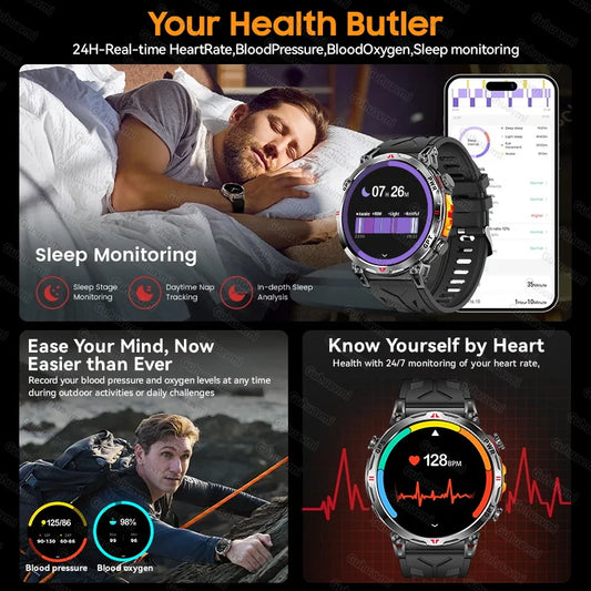 Luckacco New Military T-Rex 3 Bluetooth Call Smart Watch GPS Compass Barometric Altimeter 10ATM Waterproof Sports Smart Watch