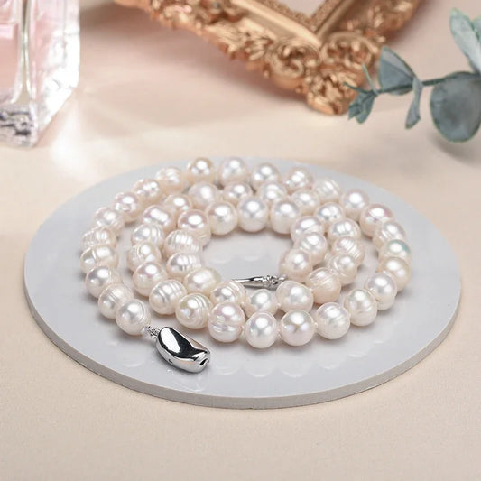 Luckacco New Hot Real White Freshwater Cultured Pearl Necklaces for Women Girl Gift, 925 Sterling Silver Women's Baroque Pearl Necklace
