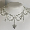 Luckacco Pearl Heart Locket Style Layered Necklace Handmade Y2K Necklace Perfect For Weddings Prom or Victorian/Regency Cosplay Jewelry
