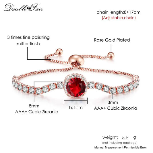 Luckacco Designer Red Zirconia Short Tennis Bracelets for Women Men Dazzling Crystal Adjustable Chain on Hand Party Daily Gifts Jewelry