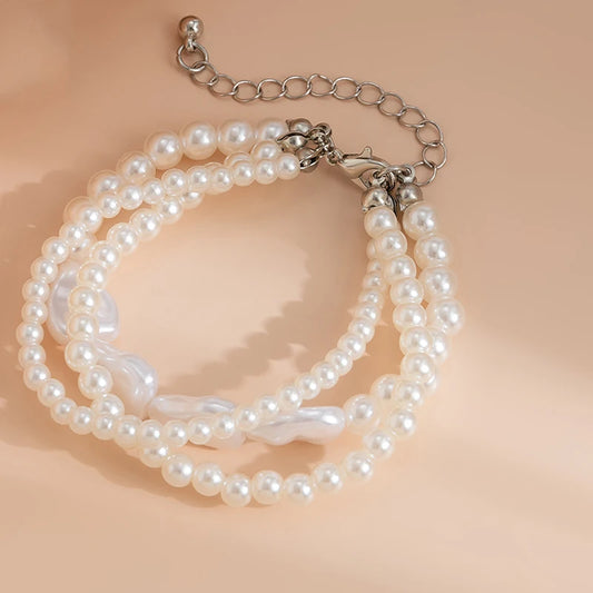 Luckacco 3pcs/Set Boho Elegant Multilayer White Imitation Pearl Chain Bracelet Accessories For Women Wedding Vacation Gift Jewelry B061