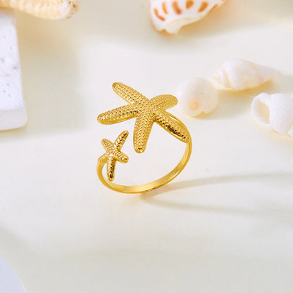 Luckacco Trendy Gold Color Stainless Steel Ring for Women Bohemian Shell Starfish Conch Flower Butterfly Heart Ring Party Jewelry Gift