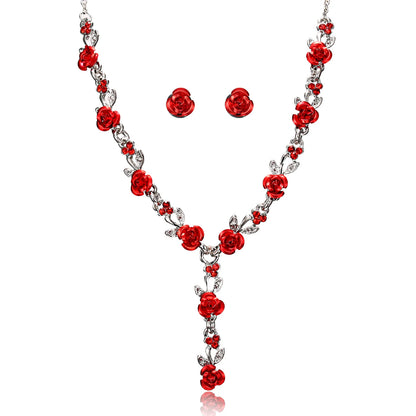 Luckacco Romantic Adjustable Red Rose Link Chain Bracelet Fashion Valentine Gift for Lover Women's Hand Bracelets Bride Jewelry Accessori