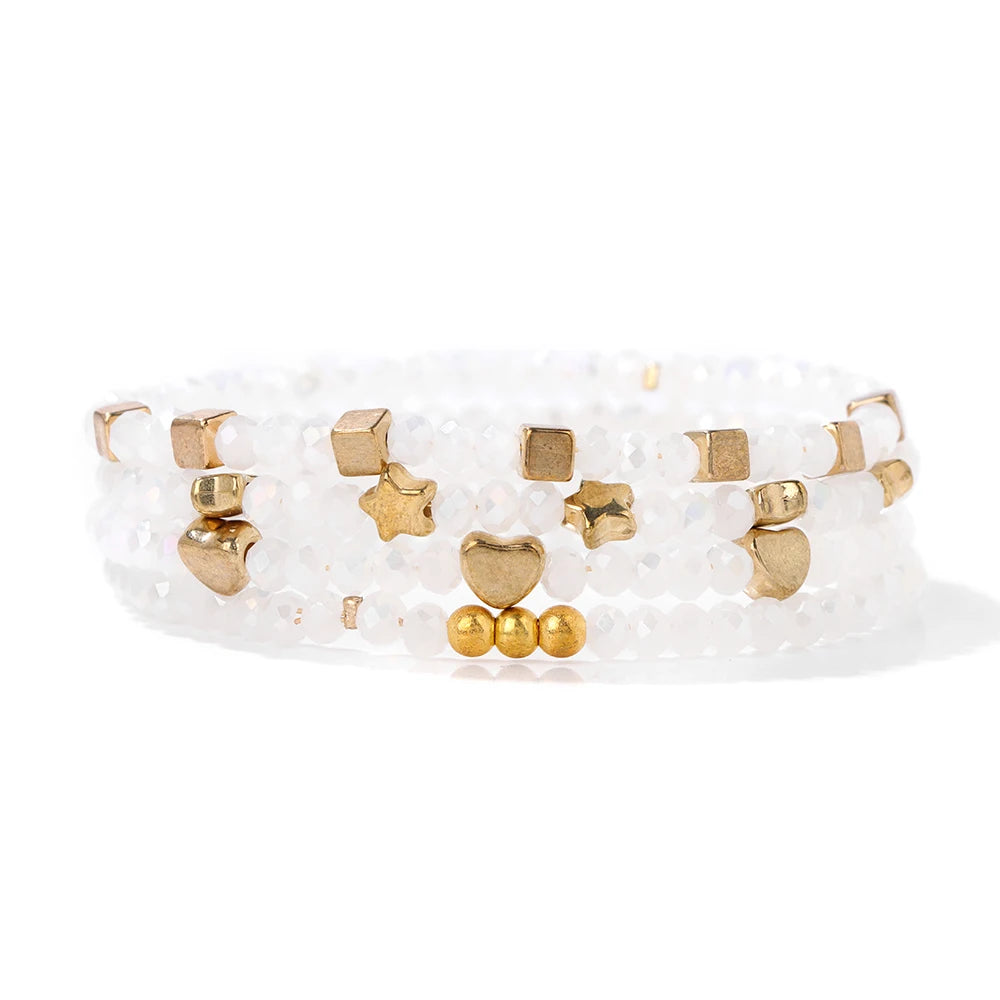 luckacco 4pcs/set shinning crystal beads elastic bracelet bohemian faceted colorful crystal glass beaded bracelet bangles set for women