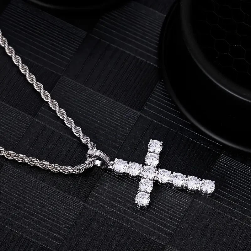 luckacco daily picks 60cm twisted chain long necklace for women/men fashion luxury cubic zirconia cross pendant necklace gift love accessories