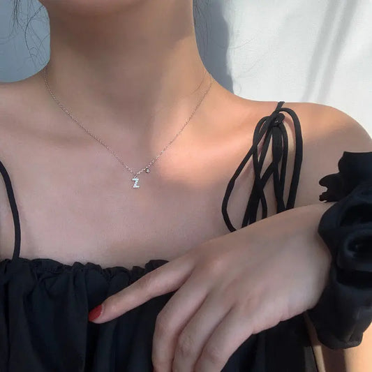 Luckacco 925 Sterling Silver Letter Necklace Shiny Zircon Letter Pendant Collar Chain Your Name Necklace Wedding Jewelry Birthday Gift