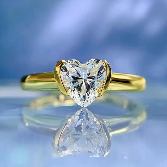 Luckacco Romantic Pink Heart shaped Ring for Female Cubic Zirconia Bridal Wedding Party  with Minimalist Fashion Jewelry Accessories