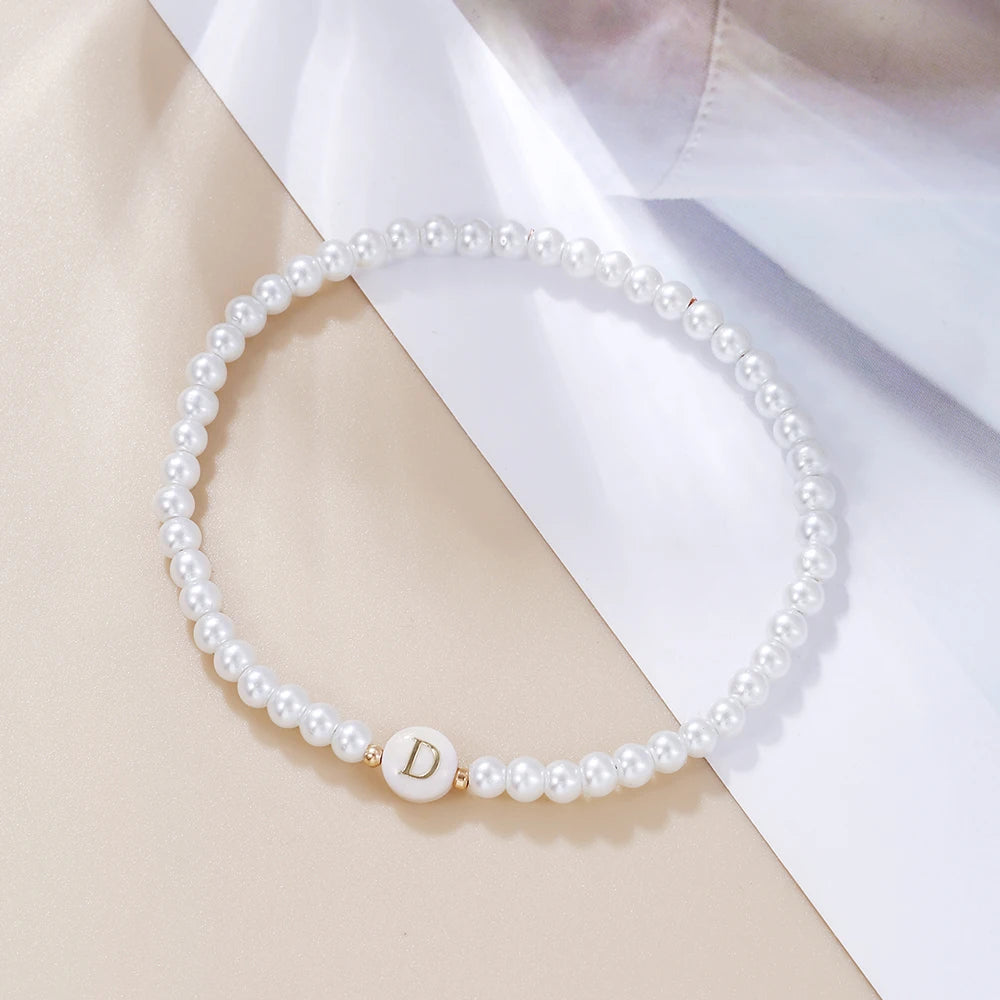 luckacco new fashion 26 letter bracelet women temperament handmade simulated pearl bead bracelet for women jewelry gift