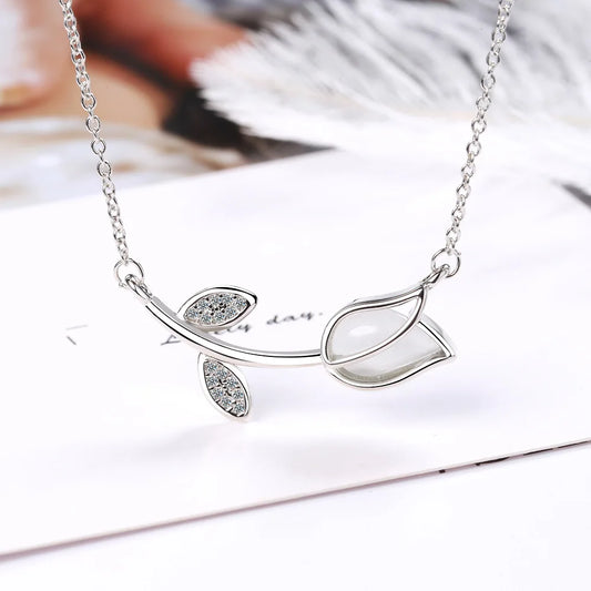 Luckacco 925 Sterling Silver Female Rose Flower Pendant Necklaces For Women Fashion Designer Luxury Quality Fine Jewelry GaaBou Jewellery