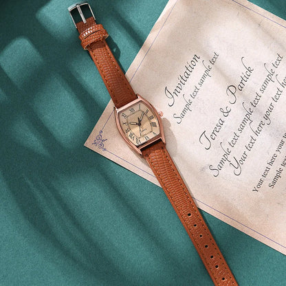 Luckacco Fashion Women Small Ladies Wristwatches Brown Retro Vintage Leather Bracelet Watch Waterproof Quartz Wristwatches Reloj Mujer