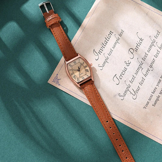 Luckacco Fashion Women Small Ladies Wristwatches Brown Retro Vintage Leather Bracelet Watch Waterproof Quartz Wristwatches Reloj Mujer