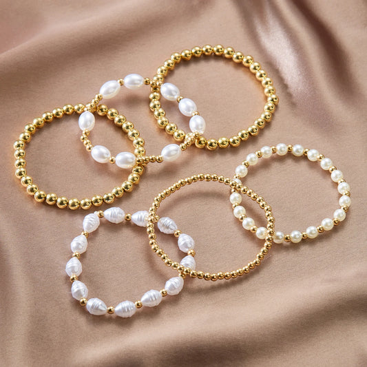 Luckacco Boho Imitation Pearl Beaded Metal Beads Bracelet for Women Vintage Handmade Woven Adjustable Chain Bowknot Heart Jewelry Gifts