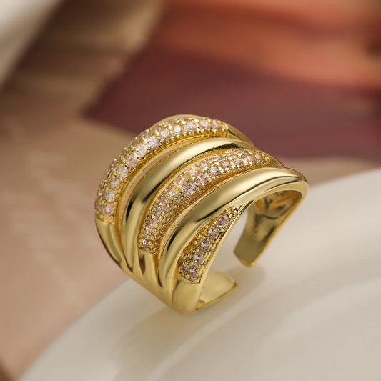 Luckacco 31styles Luxury AAA Cubic Zirconia Inlay Copper Wedding Jewelry Gold Color Statement Geometric Rings For Elegant Women