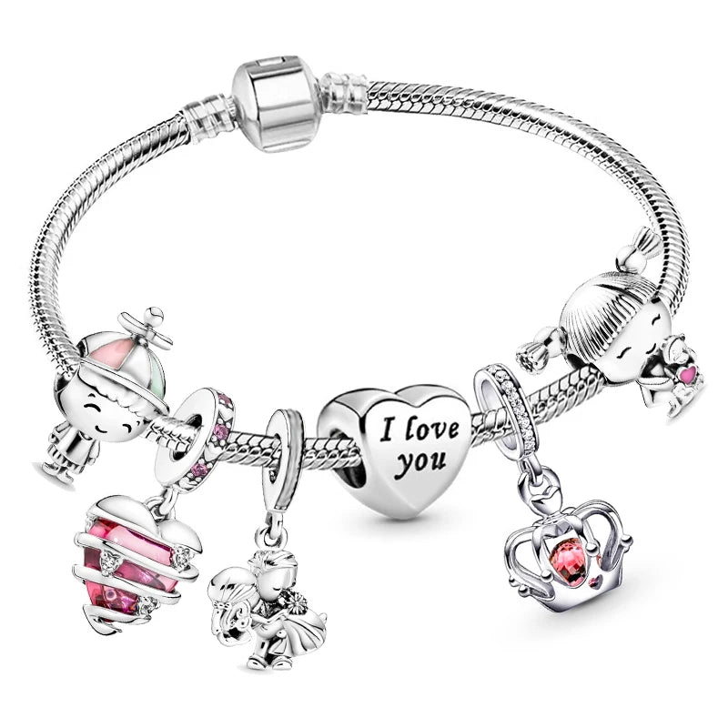 luckacco romantic style jewelry charm bracelets with family love beads bracelet for women couples pulseras jewelry gift special offer
