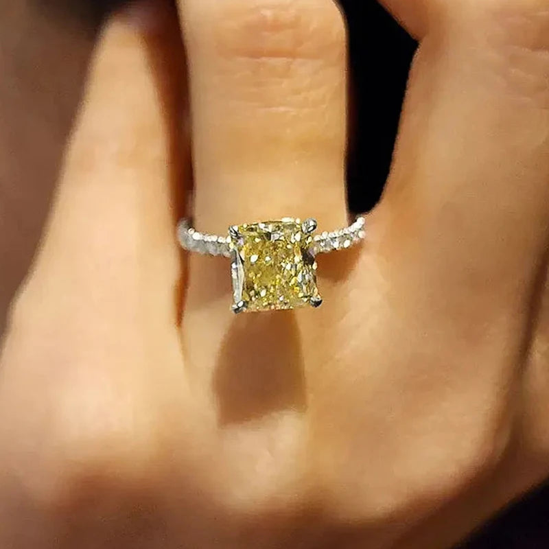 luckacco daily picks simple princess yellow cubic zirconia rings for women wedding engagement party temperament female rings fashion jewelry