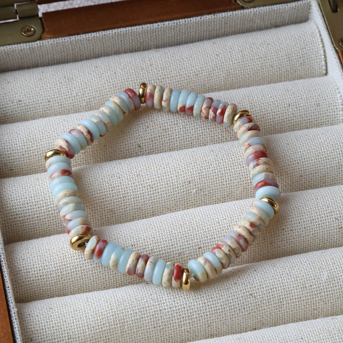 luckacco summer cool elastic bracelet color beads dopamine girl versatile natural stone bead trend 2024 new