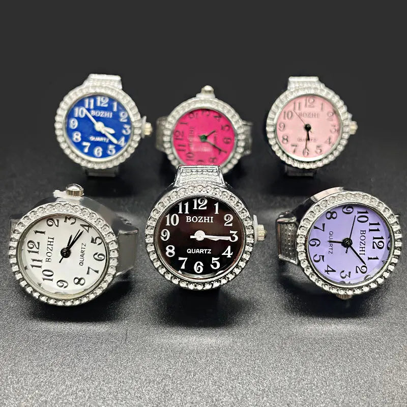 luckacco steel fun new roman quartz finger watch rings vintage punk mini elastic strap alloy watches couple rings jewelry clock women men