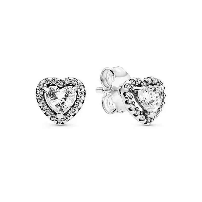 luckacco new 925 sterling silver heart-shaped pink ring necklace earring set luxurious sparkling charm jewelry fashion wedding gift